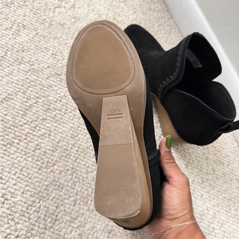 Tom’s Black Suede Ankle Booties with Wood Wedge Heel - Picture 4 of 6